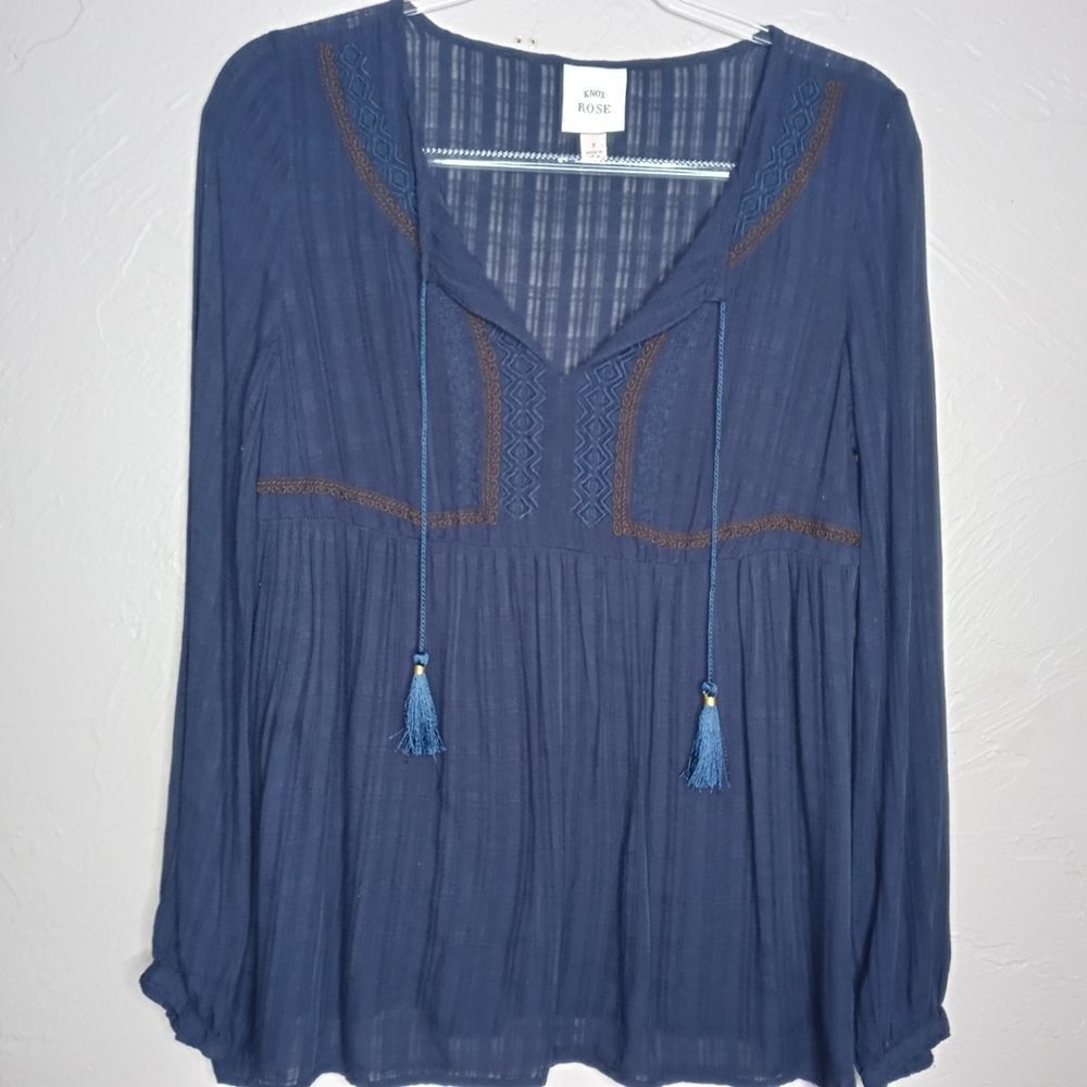 Knox Rose Boho Blue Embroidered Top